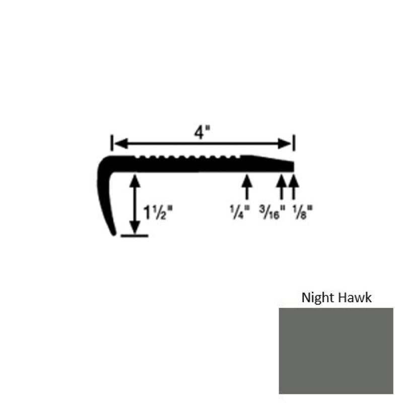 Solid 01 Night Hawk Rubber Commercial Stair Nosing With 2" Abrasive Strip (Sq) - 4" X 9 Ft (108")