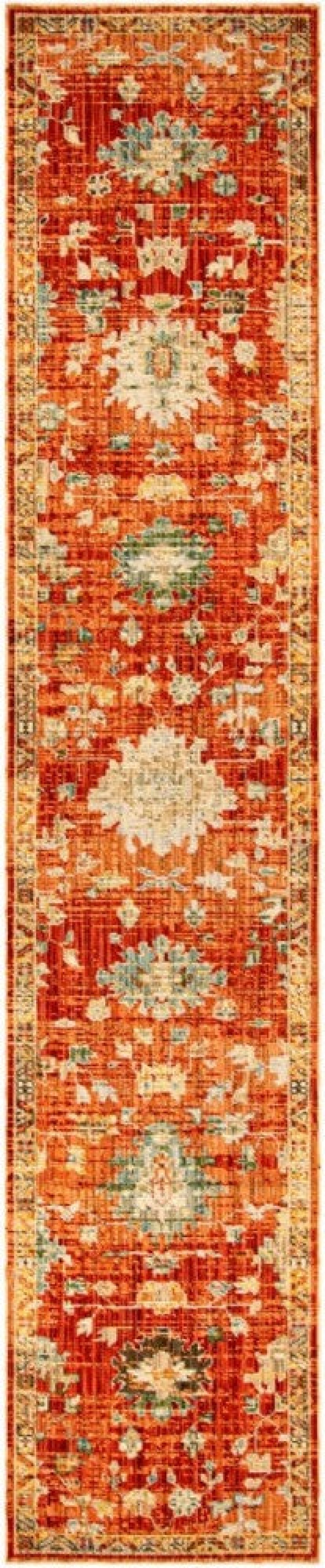 Antique Bloom Brick Wool Blend Traditional Area Rug - 12 Ft Runner