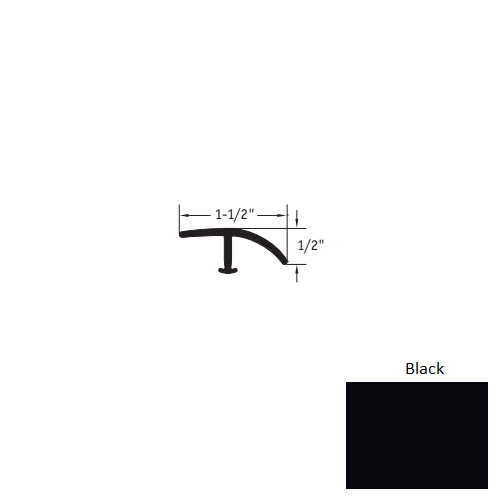 Johnsonite Black Vinyl Moulding / Trim - 1 1/2" X 12 Ft (144") X 1/2" - 1/8" T Molding - T Molding