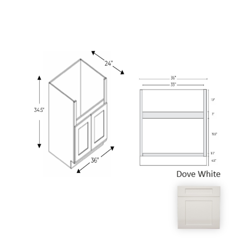 Dw.Fsm36 Framed Shaker Classic Dove White Natural Clear Coat Wood Kitchen Base Cabinet - 36" X 34.5" X 24" - Natural Clear Coat