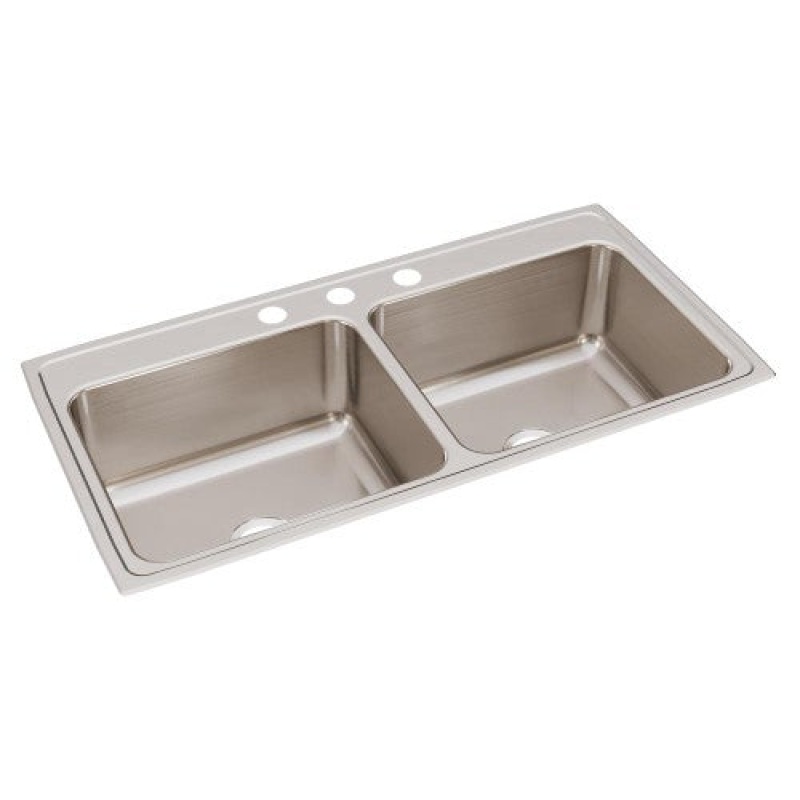 Dlr4322103 Lustertone Classic Stainless Steel Drop In Double Bowl Kitchen Sink - 43" X 22" X 10 1/8" With 3 Holes - Stainless Steel
