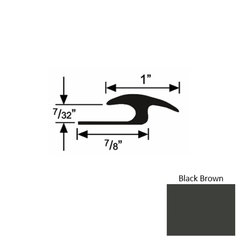 Solid 50 Black Brown Rubber Tile / Carpet Joiner - 7/8" X 9 Ft (108") X 7/32"