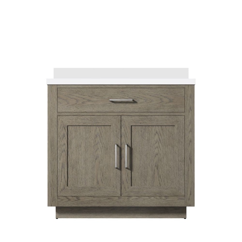 Abbey Grey Oak Wood Freestanding Single Sink Bathroom Vanity With Cultured Marble Top - 36" - Grey Oak