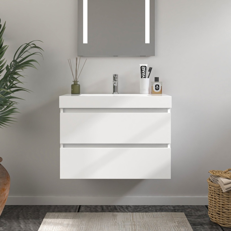 White Wood Vanity Top Without Light - 24" X 20" - White