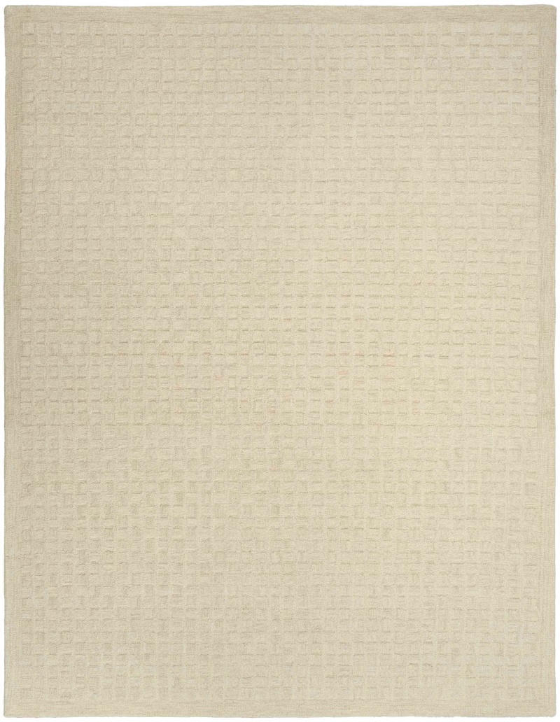 Pure Grids Ivory Beige Pgr01 Wool Contemporary Area Rug - 8 Ft Runner - Ivory Beige