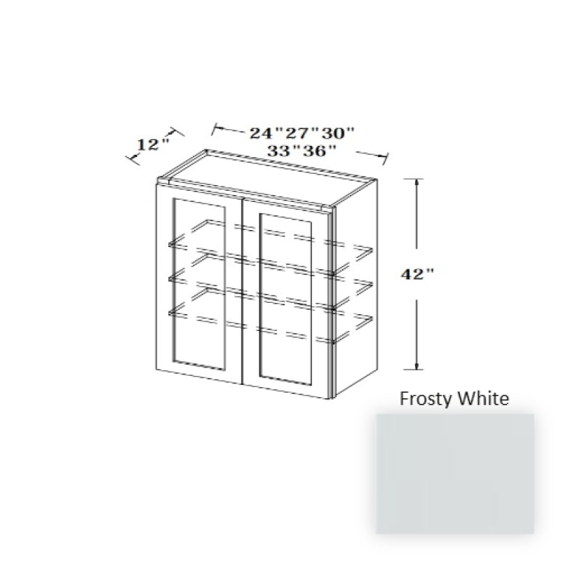 Frosty White Wood Kitchen Wall Cabinet 36" X 12" X 42"