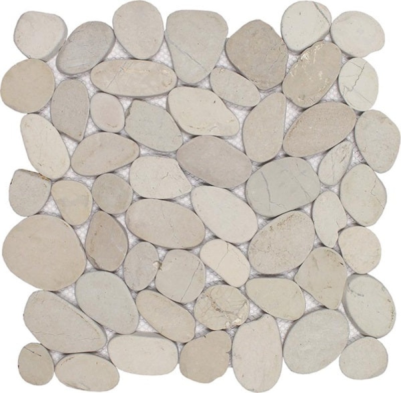 Aquatica Ocean Stone Sliced White Natural Stone Mosaic - Pebble - Matte