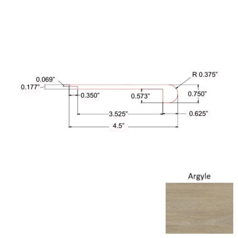 Crystal Argyle Luxury Vinyl Moulding / Trim - 4 1/2" X 94" Round Flush Stair Nose - Mineral Enhanced Uv Coating