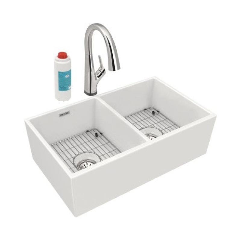 Swuf32189whflc Fireclay White Farmhouse Double Bowl Workstation Kitchen Sink - 33" X 19 15/16" X 9" - White