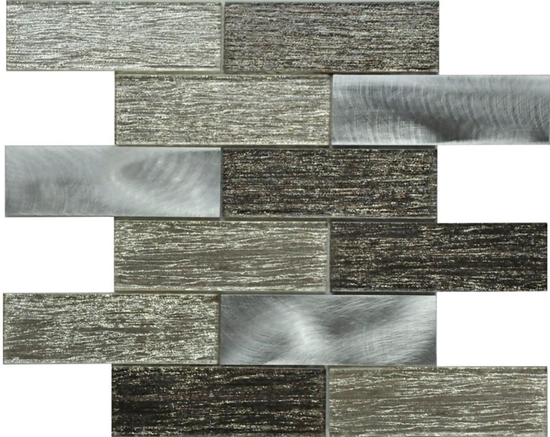Mineral Gray Silk Interlocking Glass & Metal Mosaic