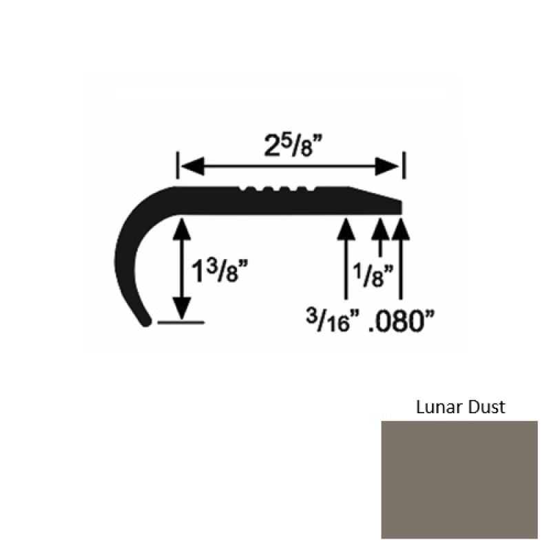 Solid 04 Lunar Dust Rubber Residential Stair Nosing (Rd) - 2 5/8" X 9 Ft (108")