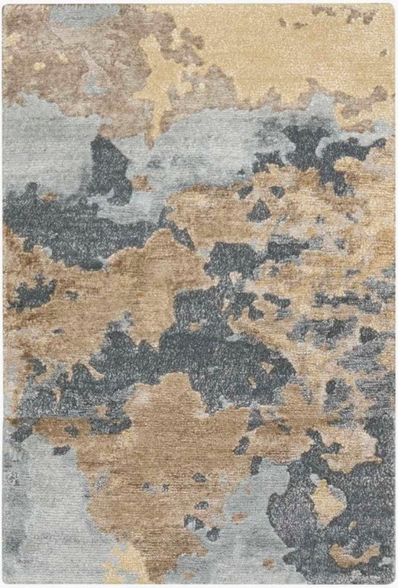 Silk Shadows Beige Blue Sha23 Wool Blend Contemporary Area Rug - 10 Ft X 14 Ft - Beige Blue