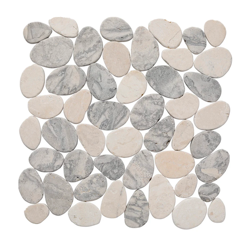 Pebble Swirl Grey & Beige Marble Mosaic - Cobbles - Tumbled
