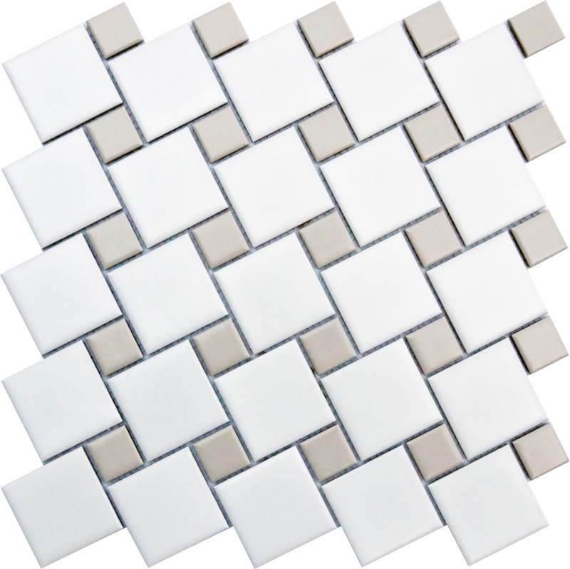Spin White / Fawn Dot Porcelain Mosaic - Pinwheel - Matte