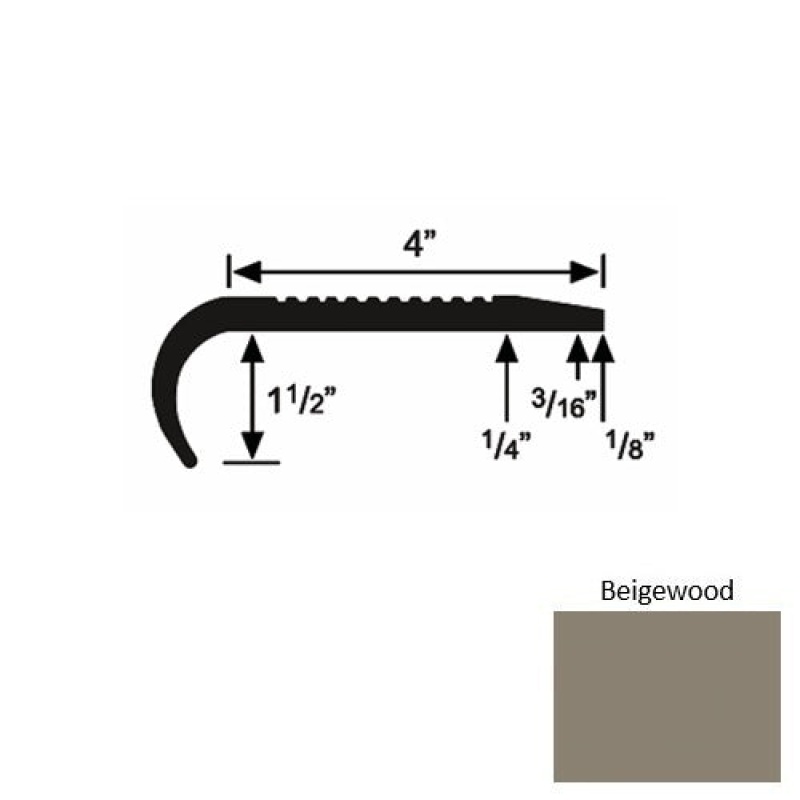 Solid 02 Beigewood Rubber Commercial Stair Nosing (Rd) - 4" X 9 Ft (108")