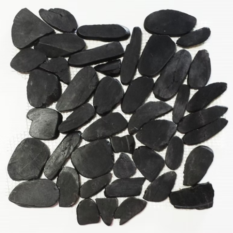 Obsidian Interlocking Pebble Mosaic - 12" X 12" - Tumbled