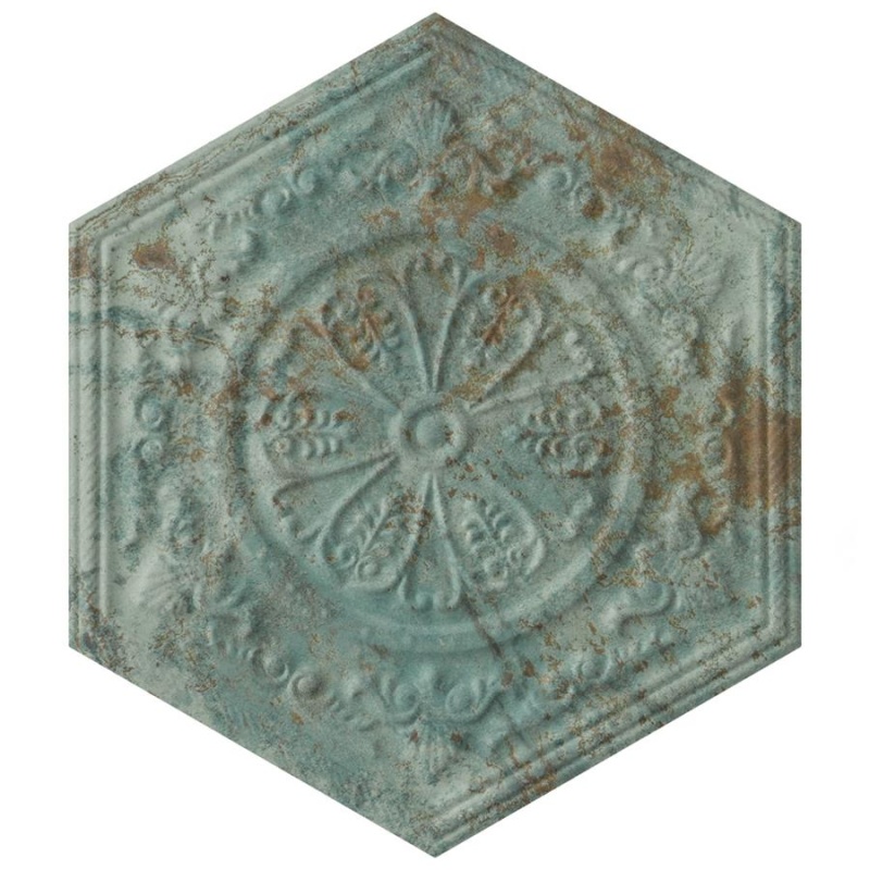 Zinc Green Decor Porcelain Tile - Satin - 9 7/8" X 11 1/4" Hexagon