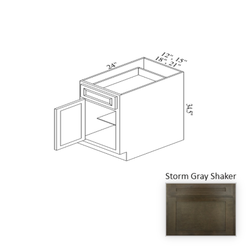 B15 Storm Gray Shaker Wood Kitchen Base Cabinet - 15" X 34.5" X 24" (Assembly Required) - Storm Gray Shaker