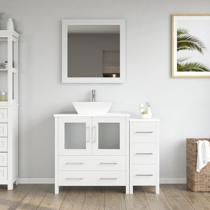 White Solid Wood Bathroom Cabinet 42" x 18.5" x 36"