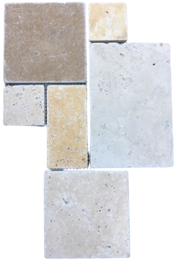 3 Color Mixed Travertine Mosaic - Mini Versailles Pattern - Tumbled, Per Pack: 20 Enter Quantity In Sheets