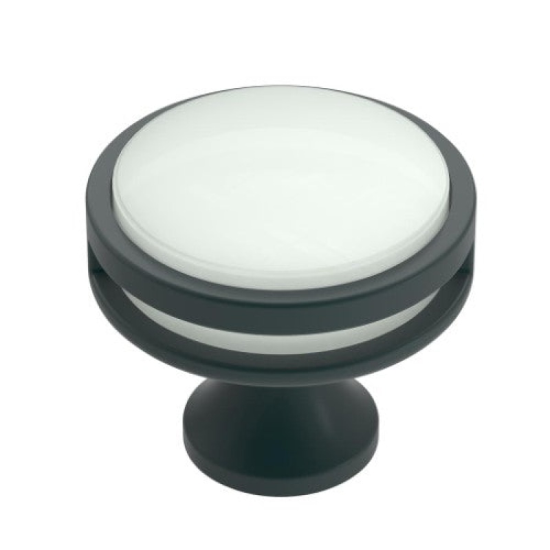 Oberon Zinc & Acrylic Cabinet Knob - Matte Black / Frosted Acrylic - 1 3/8" (35 Mm) Length