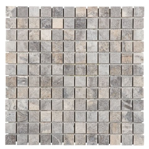 Titanium Cross Cut Travertine Mosaic - 1" X 1" - Tumbled