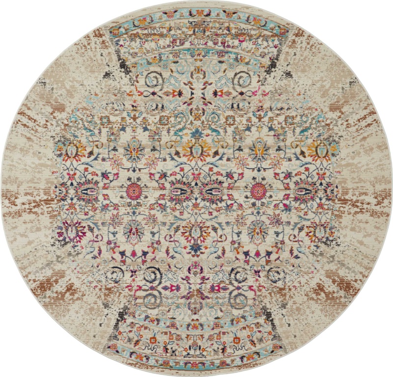 Vintage Kashan Ivory Round Area Rug