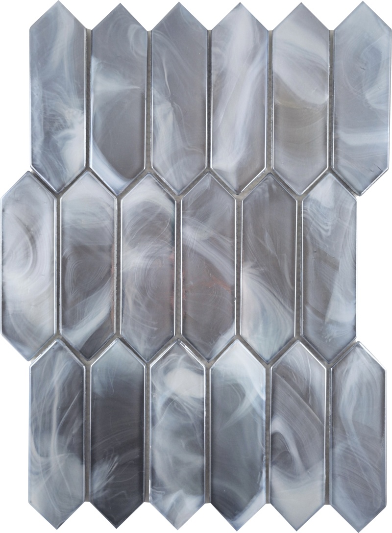 Splash Gray Stone & Glass Mosaic - Picket Fence - Satin