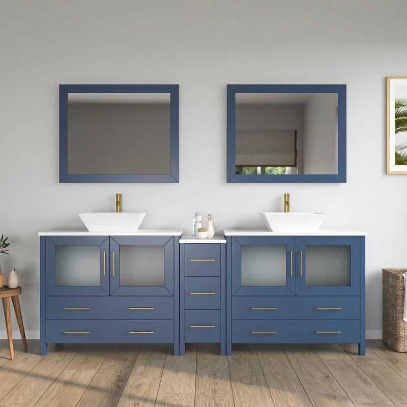 Cvc Vintage Green Solid Wood With White Engineered Marble Top And Mirror Cvc36 Bathroom Cabinet - 84" X 18.5" X 36" - Vintage Green