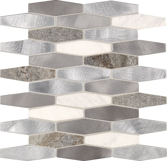 Infinite Mirage Eternal Dream Metal & Stone Mosaic - 1" X 4" Elongated Hexagon - Glossy & Satin