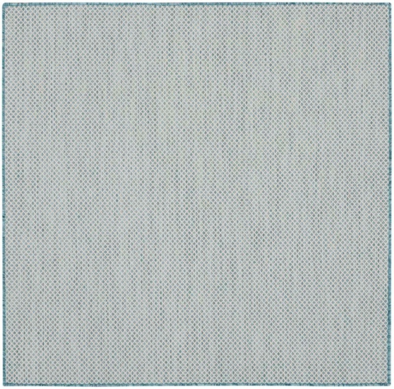 Courtyard Ivory Aqua Cou01 Polypropylene & Polyester Contemporary Area Rug - 8 Ft X Square - Ivory Aqua
