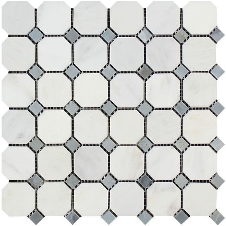 Oriental White Marble Mosaic - Octagon With Gray Dots