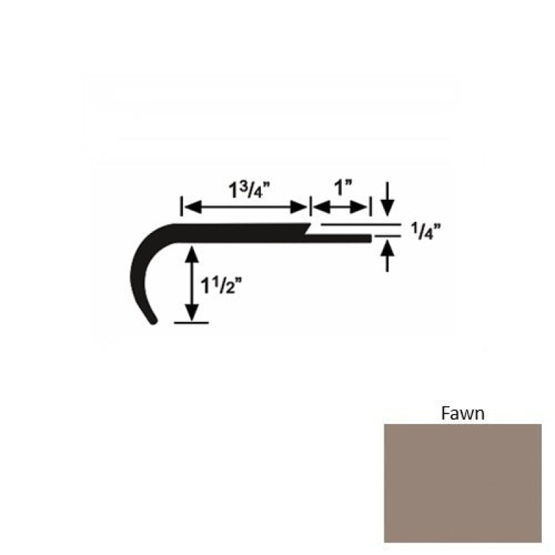 Solid 14 Fawn Rubber Single Flange Carpet Stair Nosing (Rd) - 1 3/4" X 9 Ft (108")