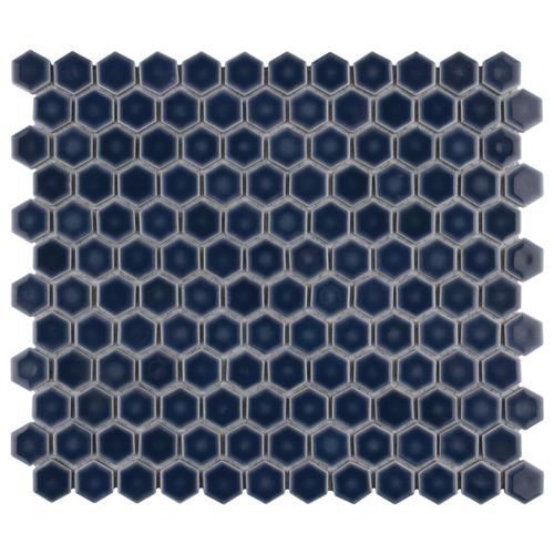Hudson Denim Blue Porcelain Mosaic - Hexagon - Glossy