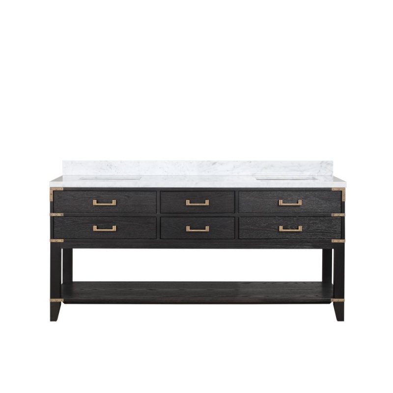 Norwalk Black Oak Wood Freestanding Double Sink Bathroom Vanity With Carrara Marble Top - 72" - Black Oak