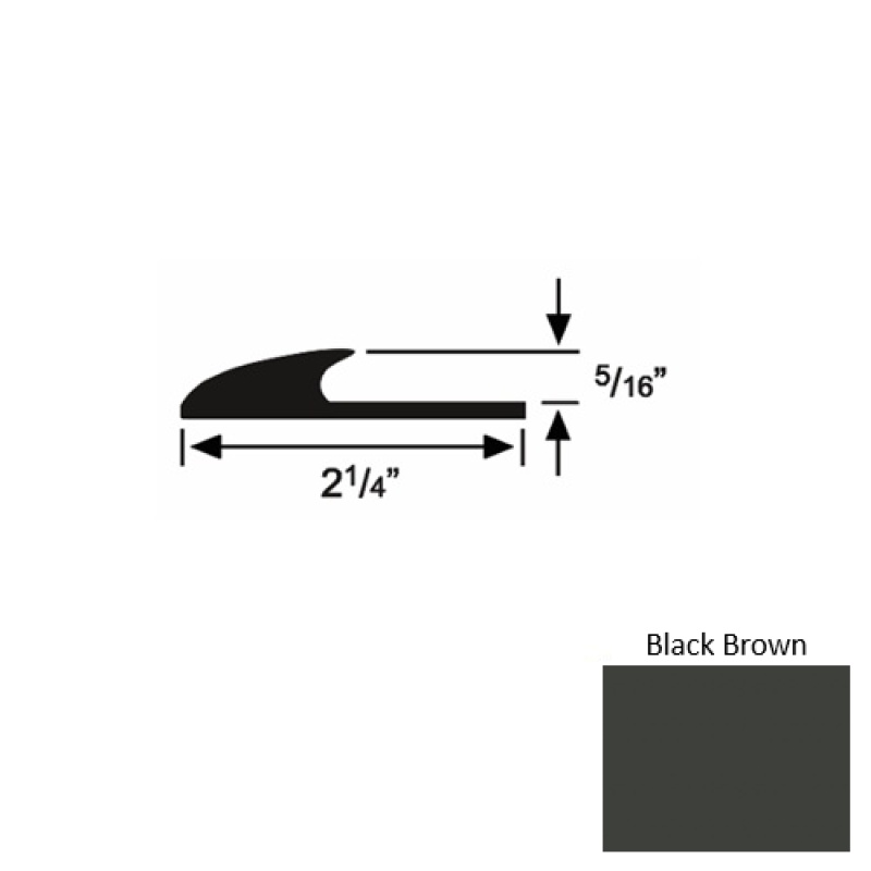 Solid 39 Black Brown Rubber Glue Down Carpet Edge - 2 1/4" X 9 Ft (108") X 5/16"