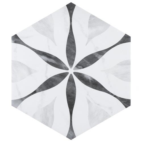 Classico Bardiglio Flower Porcelain Tile - Matte - 7" X 8" Hexagon