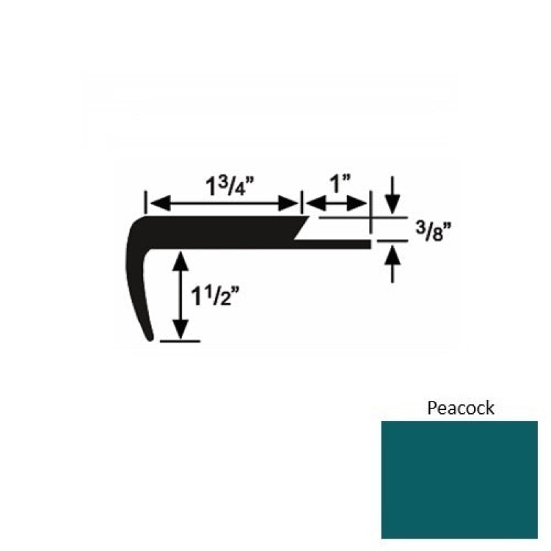 Solid 11 Peacock Rubber Single Flange Carpet Stair Nosing (Sq) - 1 3/4" X 9 Ft (108")