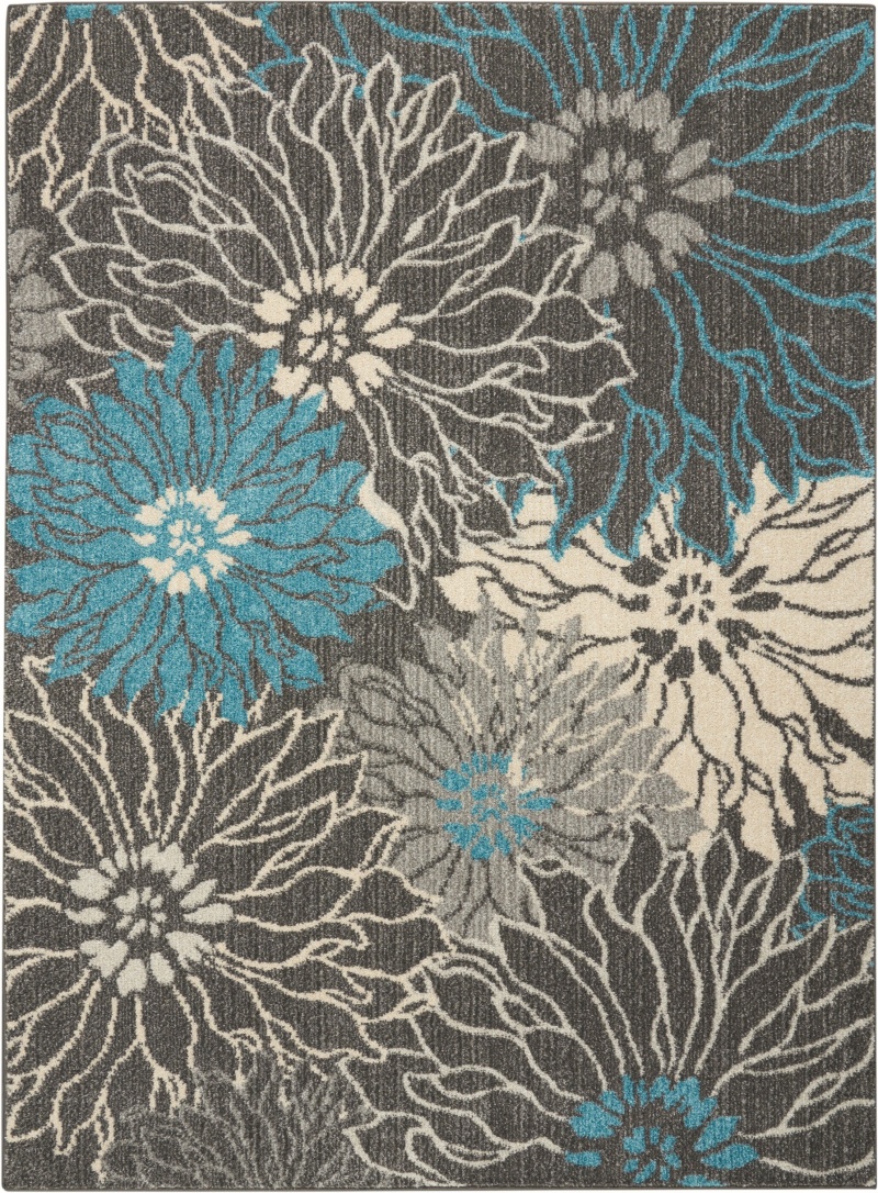 Passion Psn17 Charcoal / Blue Polypropylene Contemporary Area Rug - 5 Ft X 7 Ft