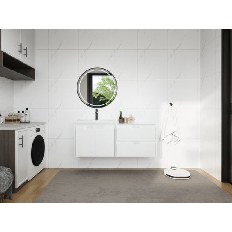 Glossy White Wall Mounted Single Sink Bathroom Vanity
