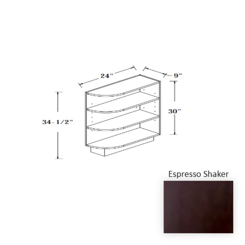 Espresso Shaker Wood Kitchen Base End Shelf - 9" X 24" X 34.5" - Espresso Shaker