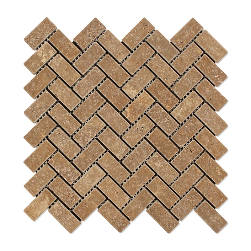 Noche Cross Cut Travertine Herringbone Mosaic