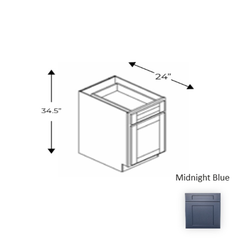 Framed Shaker Signature Midnight Blue Natural Clear Coat Wood Kitchen Base Cabinet - 21" X 34.5" X 24" - Natural Clear Coat