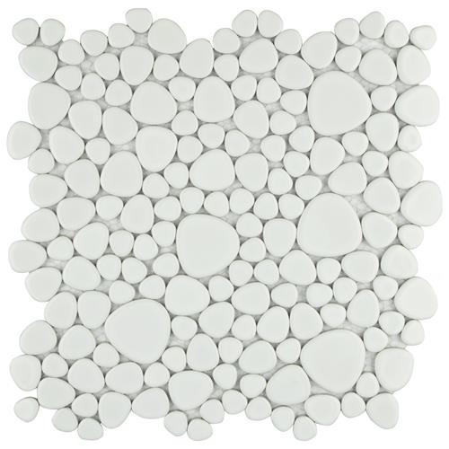 Pebble White Porcelain Mosaic - 11" X 11" - Glossy