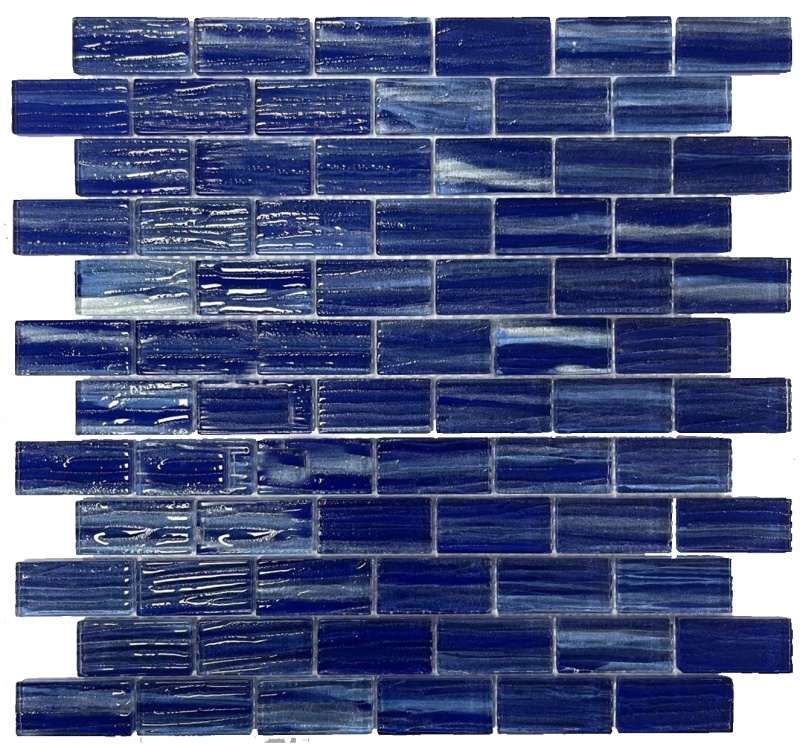 Blue Crush Glass Mosaic - 1" X 2" Brick - Polished