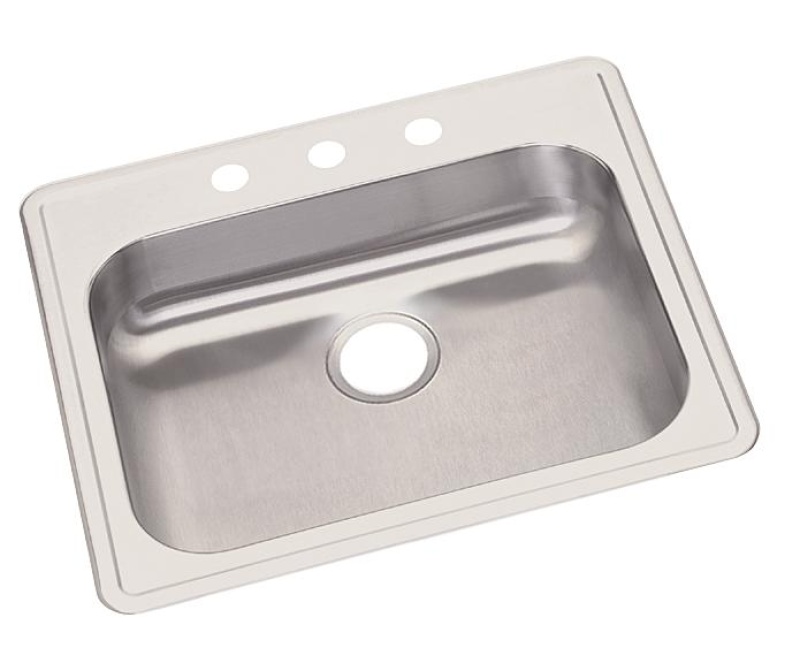 Ge125223 Dayton Stainless Steel Drop In Single Bowl Kitchen Sink - 25" X 22" X 5 3/8" With 3 Holes - Stainless Steel