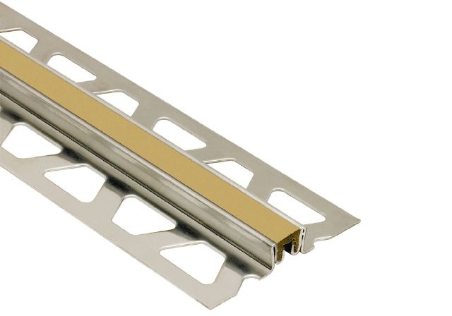 Dilex Ksn Movement Joint Metal Tile Edging Trim - Stainless Steel With Light Beige Insert
