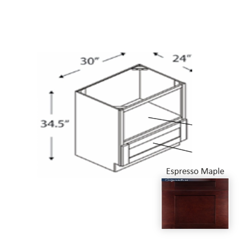 Ess.Md30 Framed Shaker Classic Espresso Maple Natural Clear Coat Wood Kitchen Base Cabinet - 30" X 34.5" X 24" - Natural Clear Coat