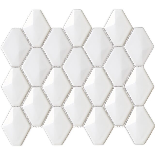 Artisan White Ceramic Mosaic - Diamond - Glossy