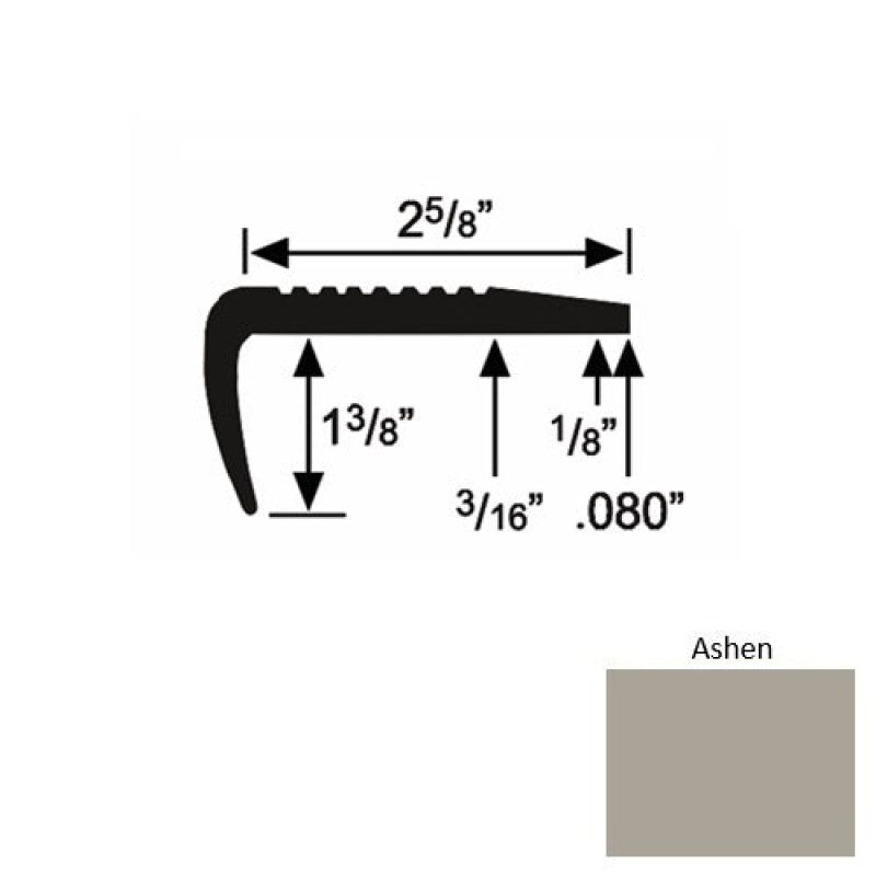 Solid 03 Ashen Rubber Residential Stair Nosing (Sq) - 2 5/8" X 9 Ft (108")